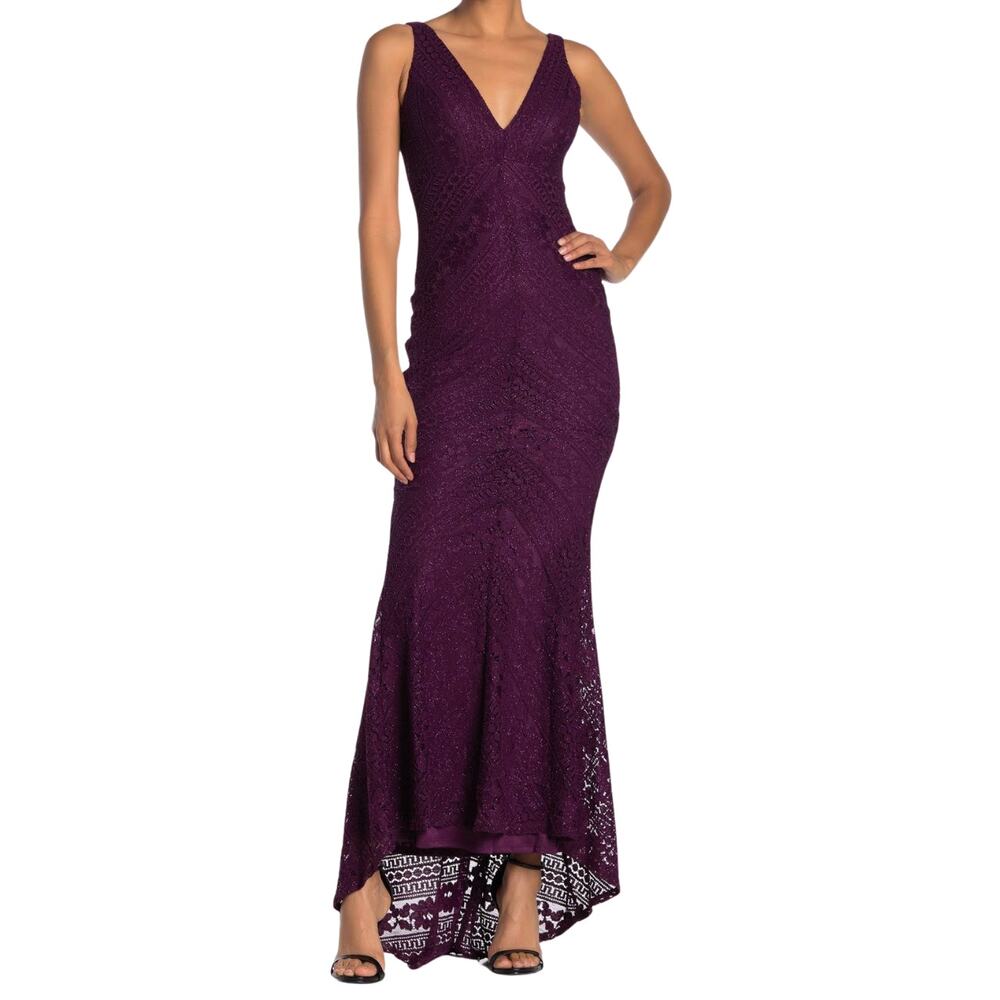 Purple Lace Bodycon Maxi Cocktail Dress Size 0 New with Tags